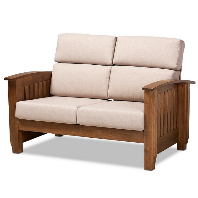 Mission Craftsman Taupe Fabric Walnut Morris Loveseat